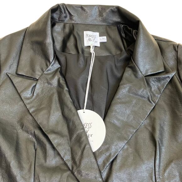 Princess Polly NWT Sz L/XL Ellen Faux Leather Double Breasted Blazer Jacket - Picture 6 of 16